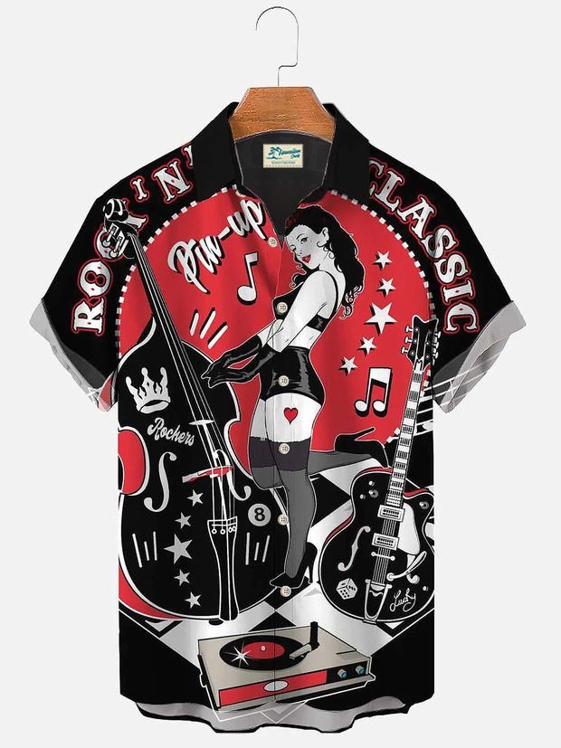 Camisa con botones y bolsillo para hombre con estampado de instrumentos musicales Alohadaddy