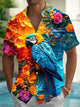Alohadaddy® Hawaiian Parrot Floral Art Print Men's Button Pocket Short Sleeve Shirt Big & Tall