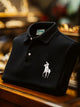 Alohadaddy® Business Solid Horse Racing Logo Print Men's Lapel Button-Down Short Sleeve Polo Shirt Big & Tall
