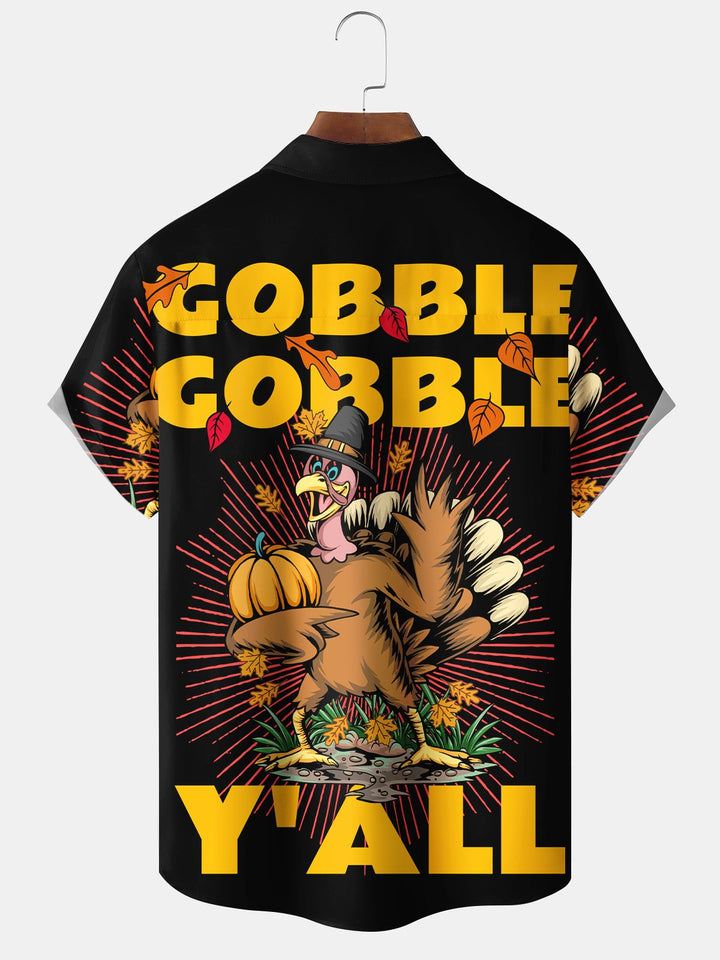 Camisa festiva de manga corta con bolsillo y pechuga de pavo para Acción de Gracias de Alohadaddy