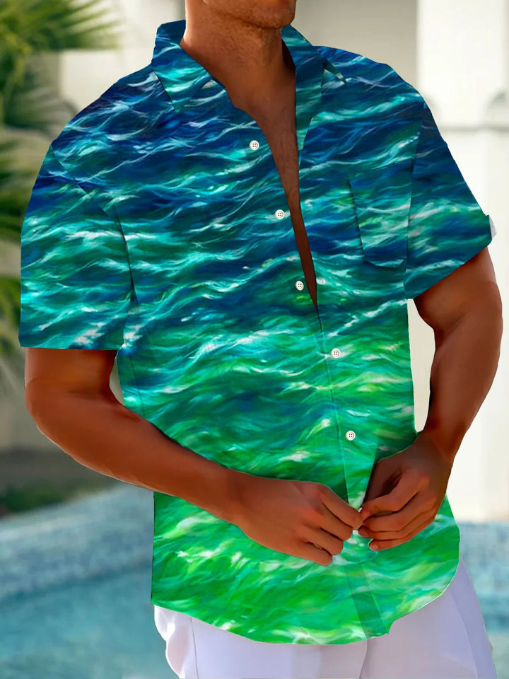 Alohadaddy Vintage Abstract Gradient Texture Print Chest Pocket Shirt Plus Size Men&