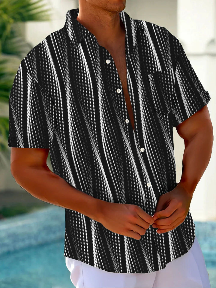 Alohadaddy Vintage Abstract Textured Print Chest Pocket Shirt Plus Size Men&