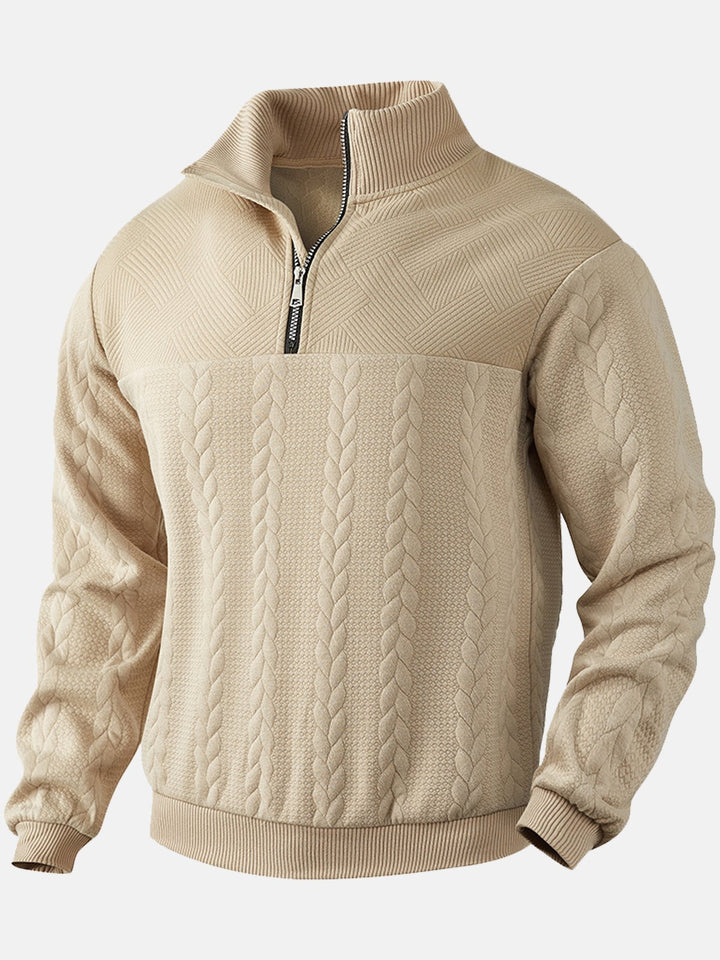 Sudadera de manga larga con cuello alto, media cremallera y diseño de patchwork de jacquard, estilo vintage de Alohadaddy