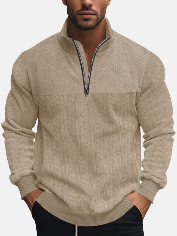 Sudadera de manga larga con cuello alto, media cremallera y diseño de patchwork de jacquard, estilo vintage de Alohadaddy