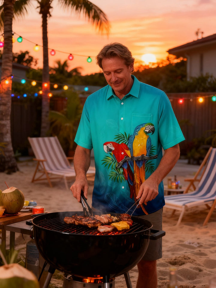 Alohadaddy® Hawaiian Parrot Art Print Chest Pocket Men&