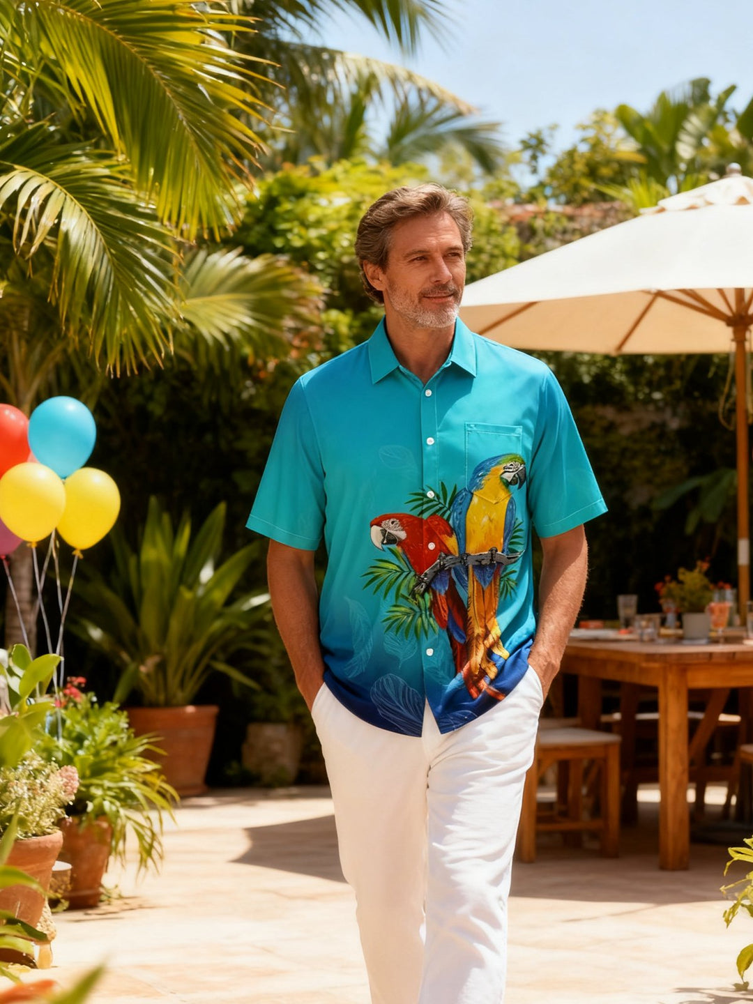 Alohadaddy® Hawaiian Parrot Art Print Chest Pocket Men&