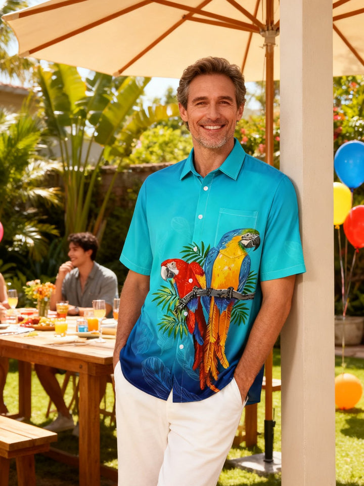 Alohadaddy® Hawaiian Parrot Art Print Chest Pocket Men&
