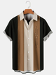 Mens Color-block Striped Casual Breathable Short Sleeve Bowling Shirts