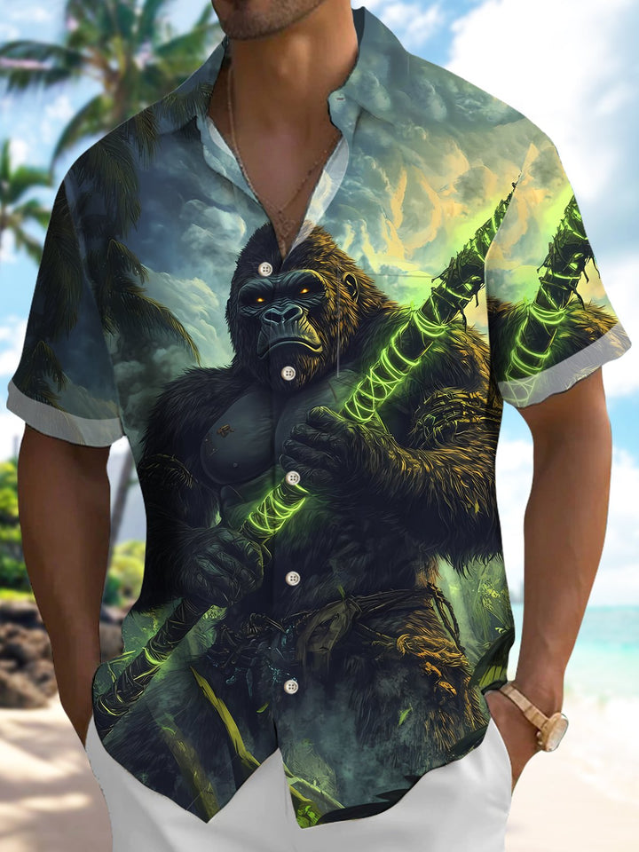 Alohadaddy Vintage Tropical Coconut Tree Gorilla Forest Pocket Shirt