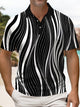 Alohadaddy Retro Creative Art Stripe Print Men's Button Short Sleeve Polo Shirt