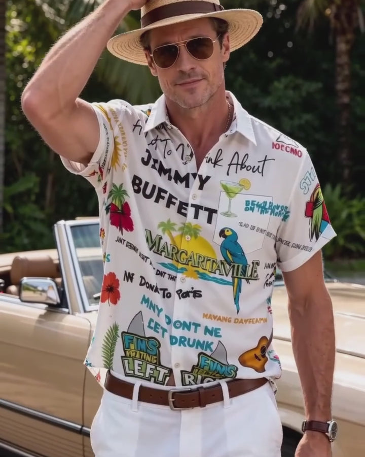 Alohadaddy® Hawaiian Parrot Print Art Button Pocket Cardigan Men&