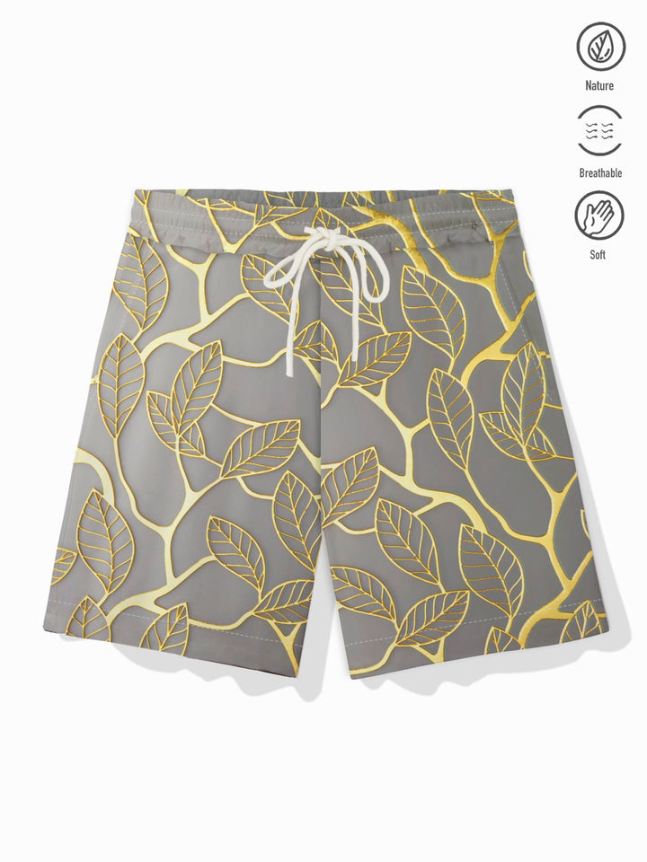 Alohadaddy Hawaiian Gold Leaf Print Men&