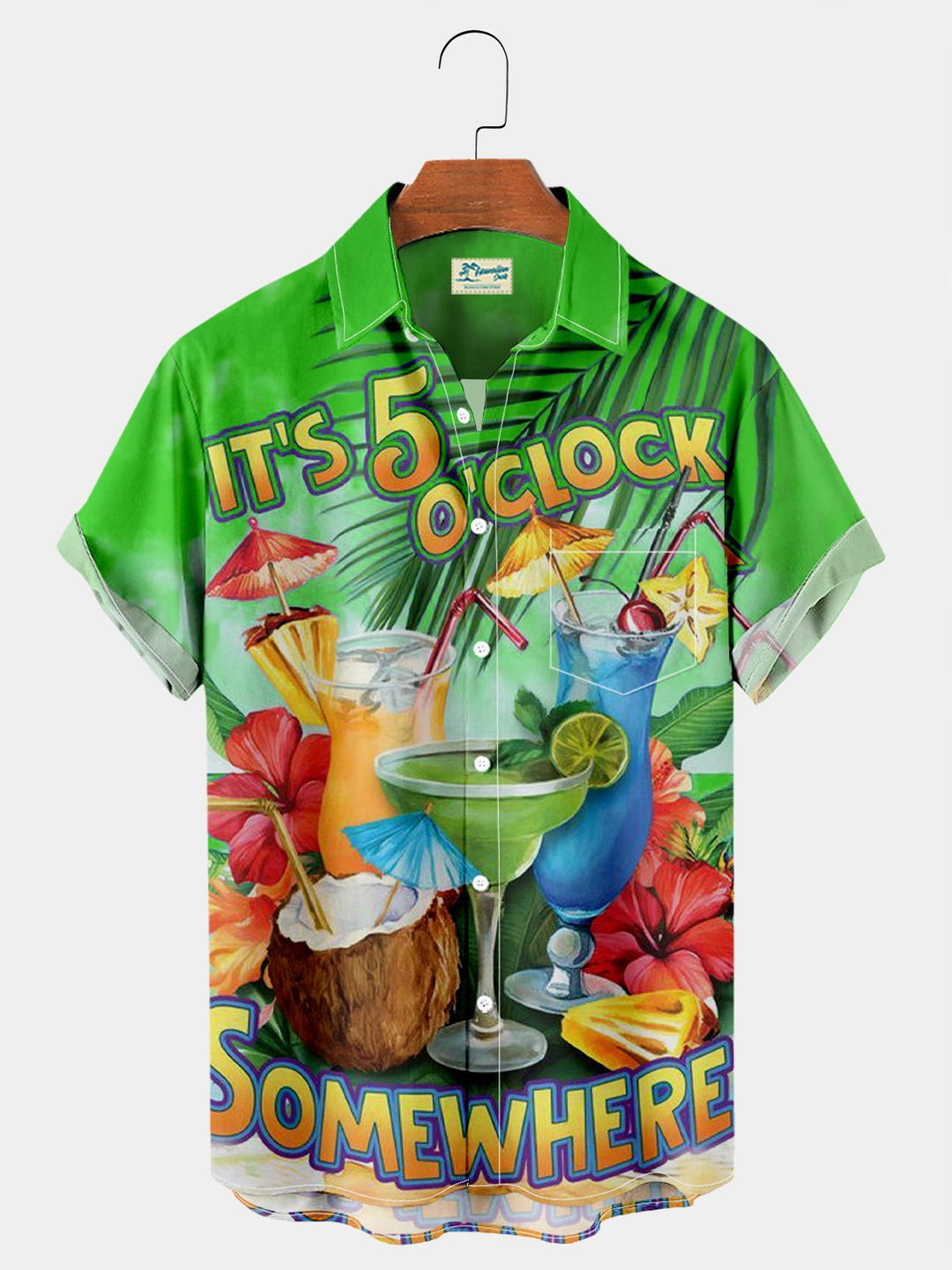 Parrot It’s 5 O’clock Somewhere  Drinking Bird Breast Pocket Hawaiian Shirt Plus Size Vacation Shirt