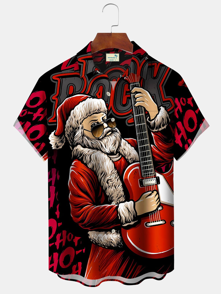 Alohadaddy Camisetas informales de talla grande con música roja, Papá Noel, guitarra y Navidad