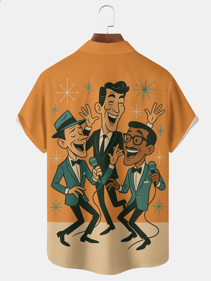 Alohadaddy® Vintage Music Rat Pack Graphic Print Men&