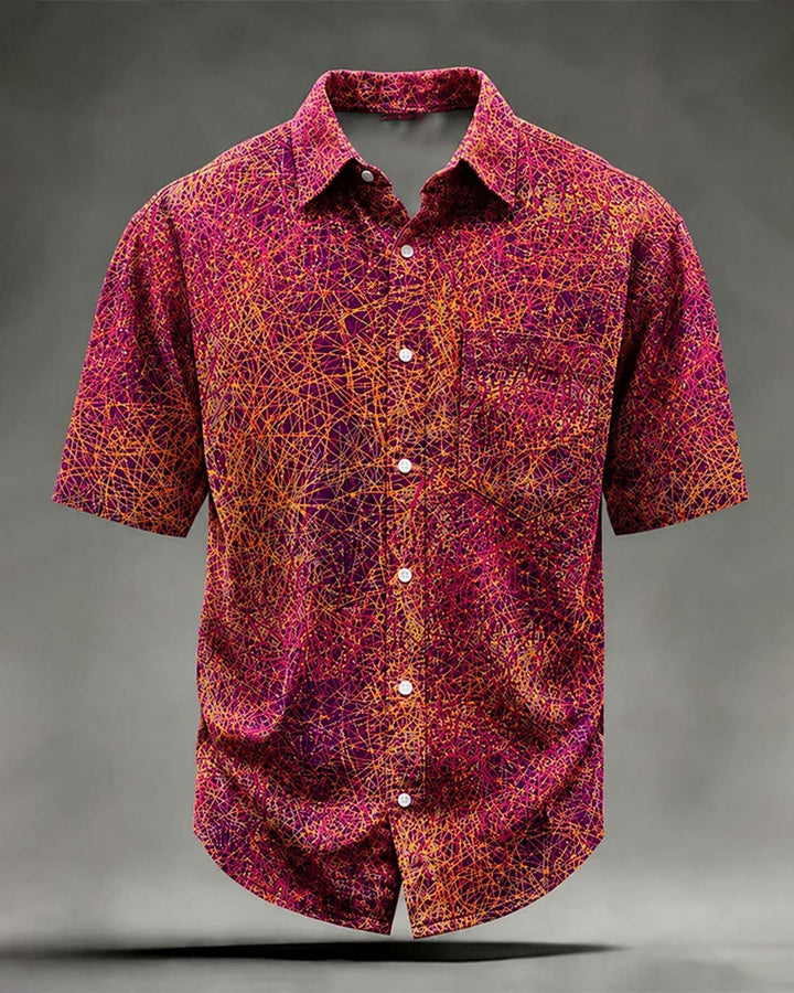 Alohadaddy® Retro Abstract Geometric Gradient Texture Print Short-Sleeve Shirt