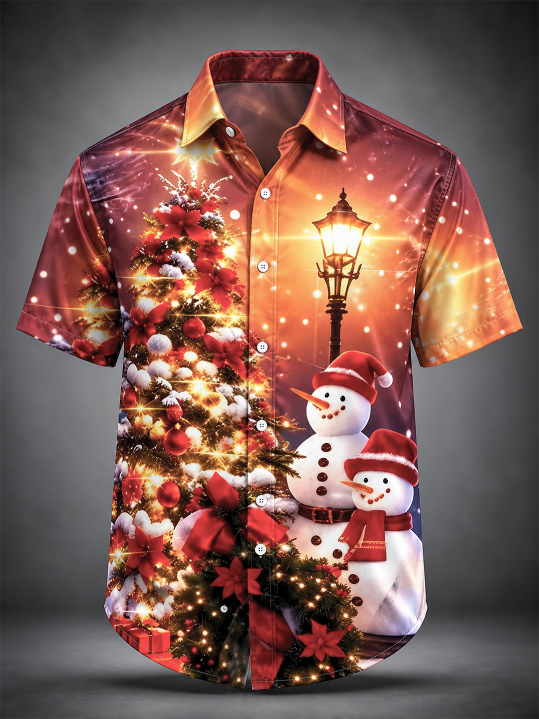 Camisa de manga corta con bolsillo abotonado para hombre con estampado de muñeco de nieve navideño de Alohadaddy