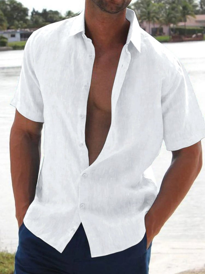 Camisa suelta de manga corta de lino y algodón para hombre