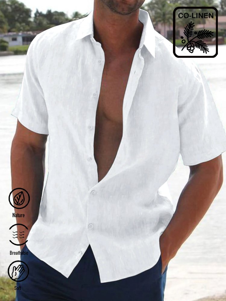 Camisa suelta de manga corta de lino y algodón para hombre