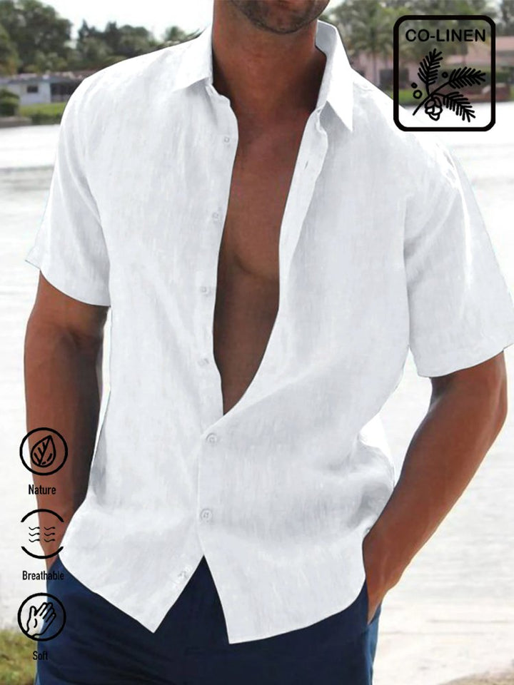 Camisa suelta de manga corta de lino y algodón para hombre