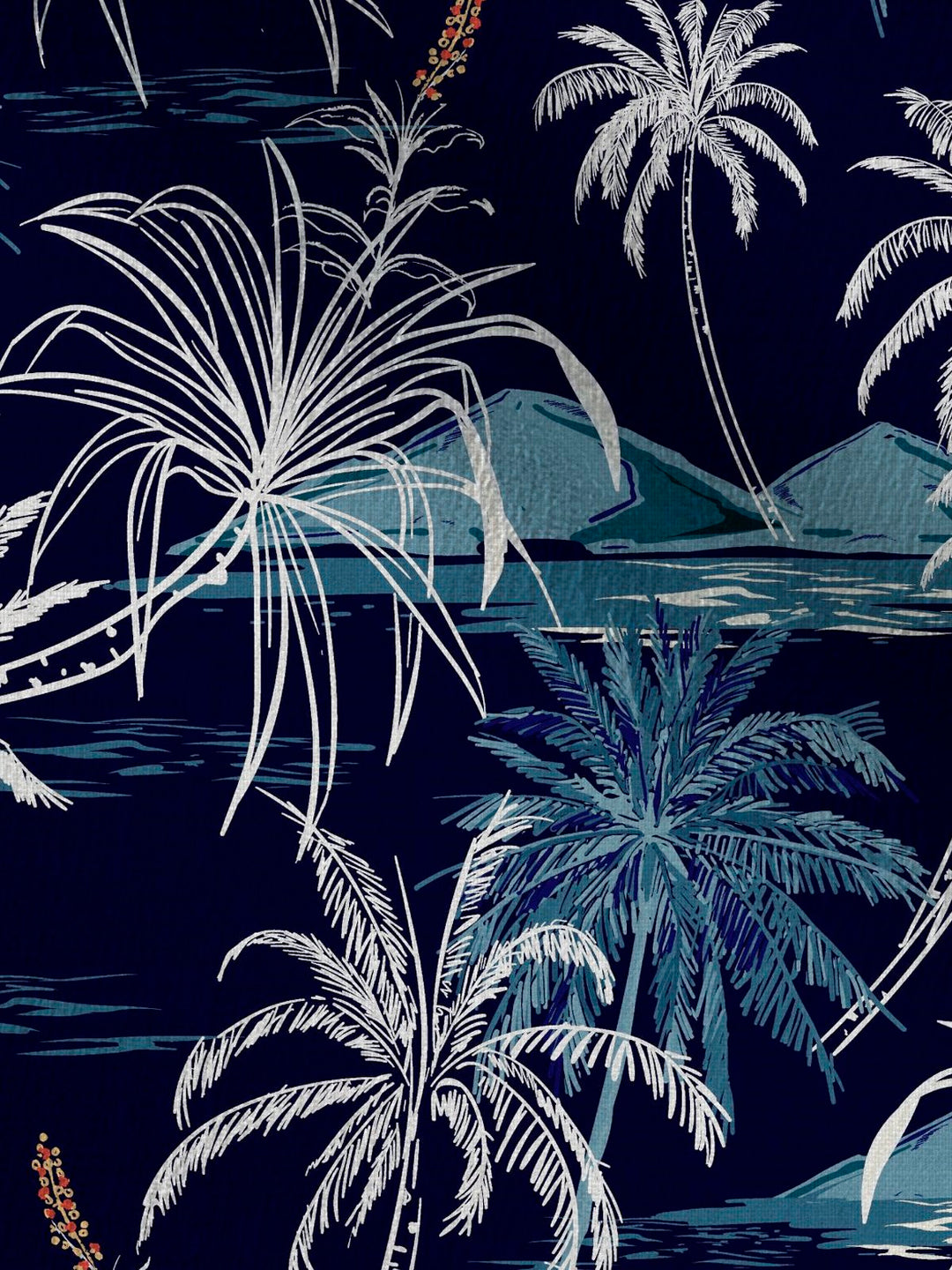 Alohadaddy Linen Hawaiian Coconut Tree Blue Print Chest Bag Shirt Plus Size Holiday Shirt