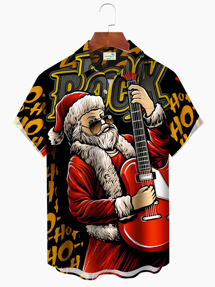 Alohadaddy Camisetas informales de talla grande con música roja, Papá Noel, guitarra y Navidad