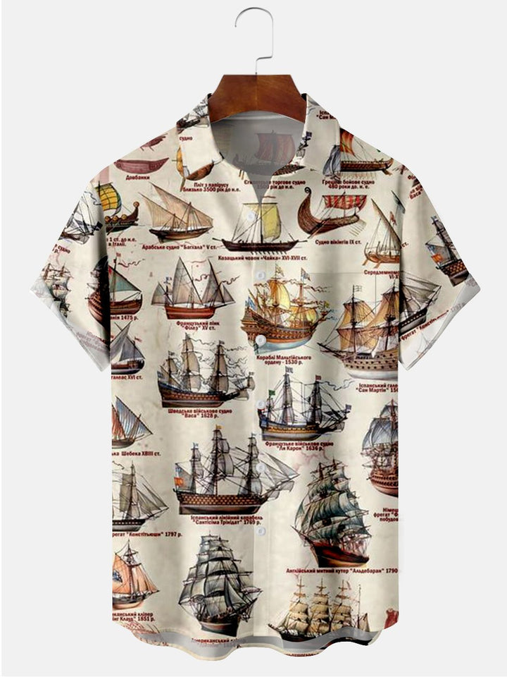 Camisas casuales de talla grande con letras estampadas de barco de navegación Alohadaddy