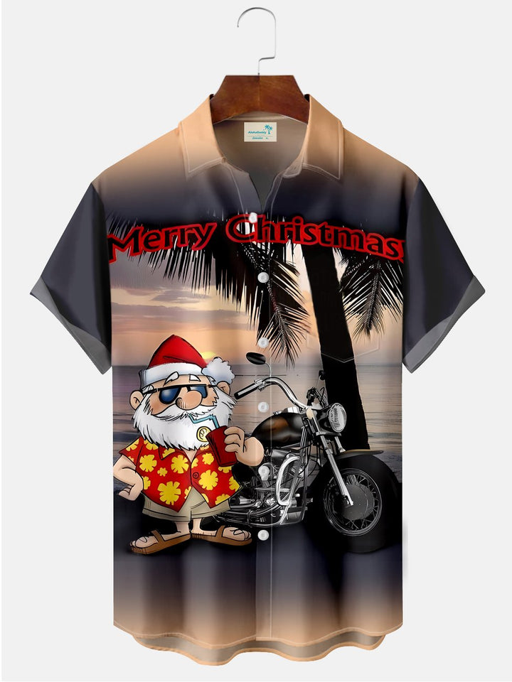 Chemises décontractées imprimées de grande taille avec motif de moto et de père Noël pour les vacances de Noël d&