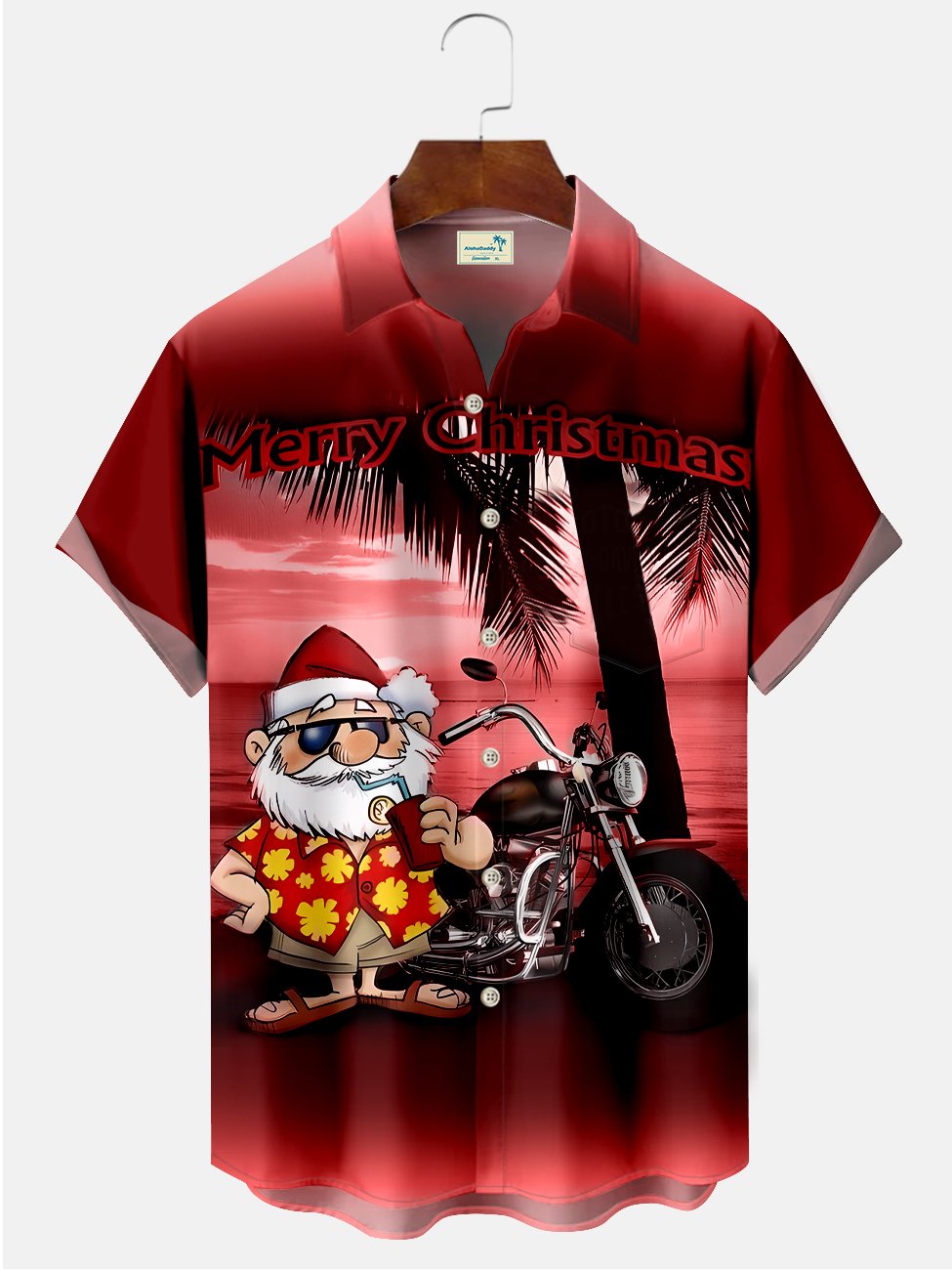 Chemises décontractées imprimées de grande taille avec motif de moto et de père Noël pour les vacances de Noël d&
