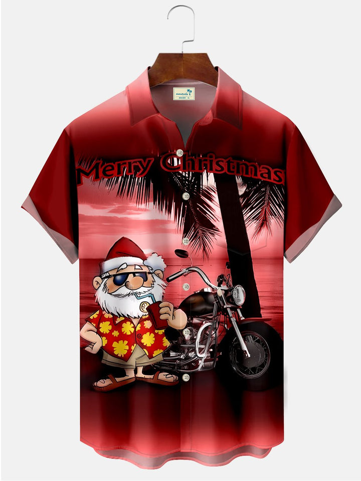 Chemises décontractées imprimées de grande taille avec motif de moto et de père Noël pour les vacances de Noël d&