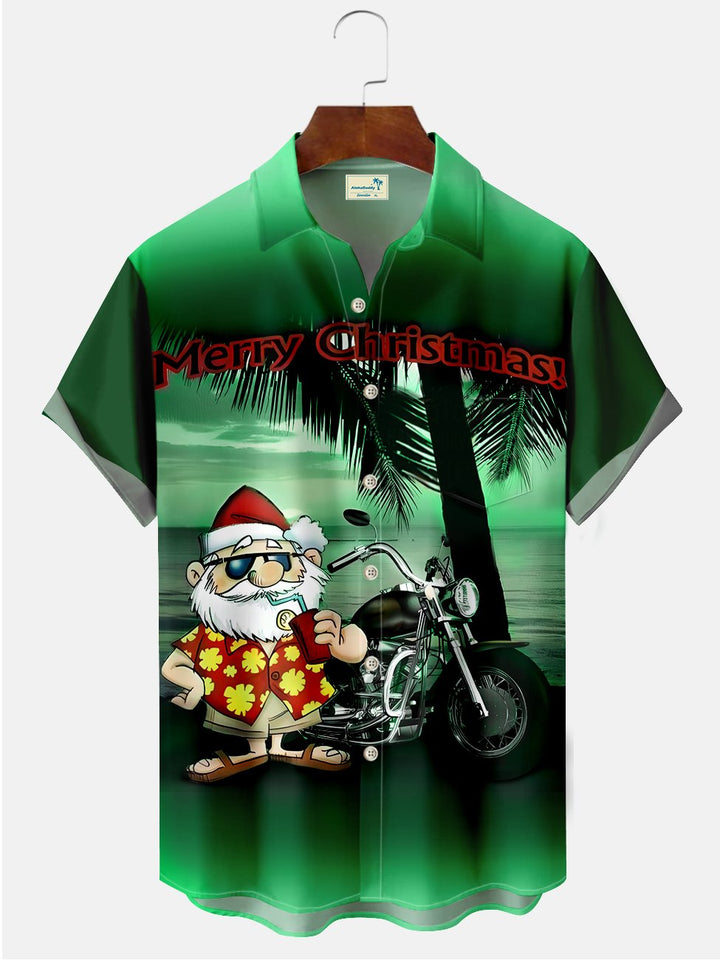 Chemises décontractées imprimées de grande taille avec motif de moto et de père Noël pour les vacances de Noël d&