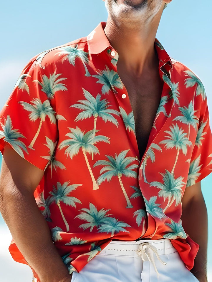 Alohadaddy Coconut Tree Button Pocket Casual Short Sleeve Shirt