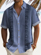 Camisas tipo guayabera azules vintage de los años 50 para hombre de Alohadaddy, camisas con bolsillos estilo campamento hawaiano con arte totémico geométrico étnico