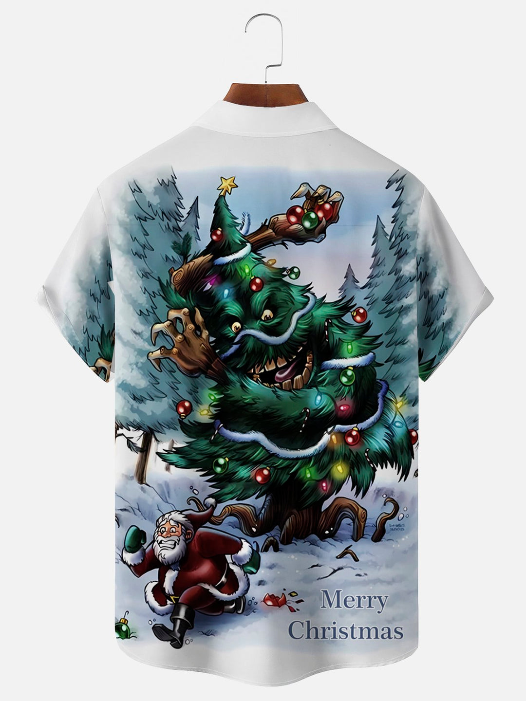 Camisa hawaiana navideña vintage blanca para hombre de Alohadaddy, camisas de campamento con bolsillo y dibujo de Papá Noel y árbol de Navidad, talla grande