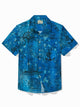 Alohadaddy Vintage Nautical Blue Men's Hawaiian Shirt Map Art Stretch Easy Care Camp Shirt Big Tall