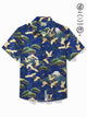 Alohadaddy Japanese Oriental Blue Men's Hawaiian Shirt Stretch Breathable Comfortable Pocket Camp Shirt Big Tall