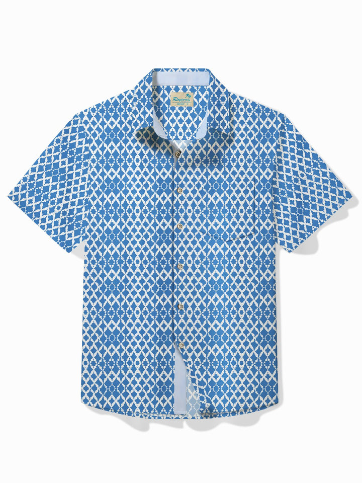 Camisa hawaiana para hombre de Alohadaddy con diseño geométrico azul, de secado rápido, con bolsillo, estilo vintage, para campamento, talla grande
