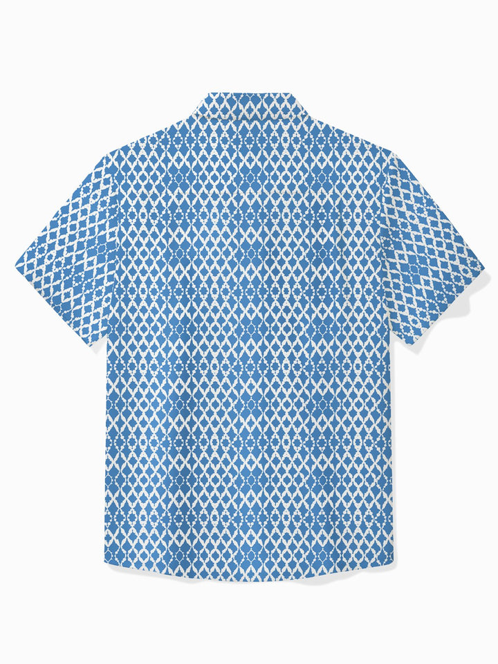 Camisa hawaiana para hombre de Alohadaddy con diseño geométrico azul, de secado rápido, con bolsillo, estilo vintage, para campamento, talla grande
