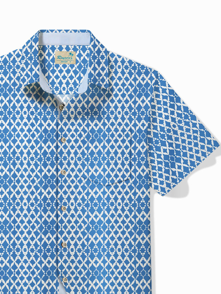 Camisa hawaiana para hombre de Alohadaddy con diseño geométrico azul, de secado rápido, con bolsillo, estilo vintage, para campamento, talla grande