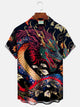 Alohadaddy Japanese Retro Oriental Dragon Men's Aloha Shirts Stretch Large Size Camp Pocket Animal Button Shirts