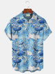Alohadaddy Nautical Whale Print Beach Men's Hawaiian Oversized Shirt with Pockets
