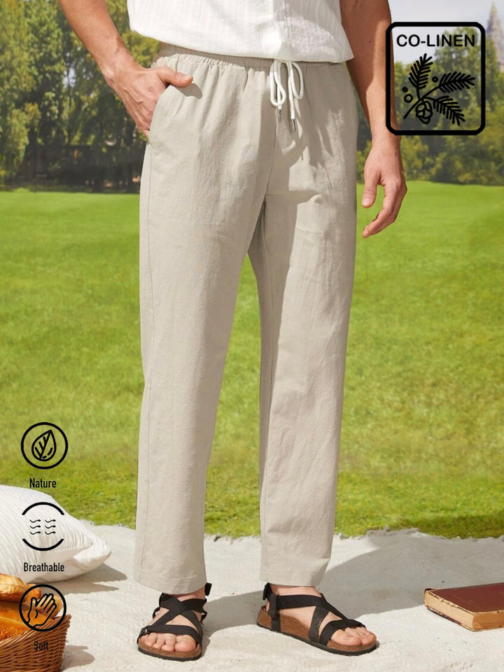Pantalones hawaianos de mezcla de lino y algodón para hombre, informales, transpirables, para vacaciones