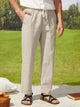 Men's Holiday Casual Cotton Linen Blend Breathable Trousers Seaside Hawaiian Pants