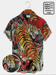 50's Men's Vintage Aloha Shirts Ukiyo-e Tiger Art Oversized Stretch Hawaiian Shirts