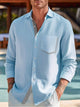 Camisas casuales de manga larga con botones básicos y elásticos de jacquard de color sólido para hombre de Alohadaddy Holiday