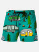 Alohadaddy Men's 50s Scattered Camper Short Sleeve Casual Loose Hawaiian Shorts Stretch Plus Size Board Shorts