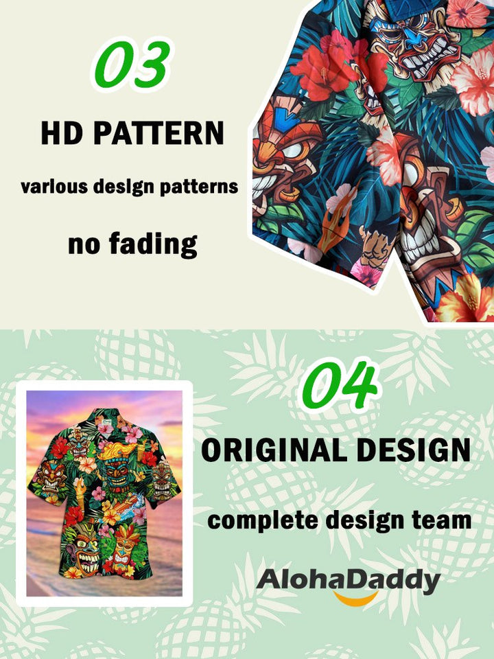 Alohadaddy  Mens U.S. Route 66 Print Casual Breathable Chest Pocket Short Sleeve Hawaiian Shirts
