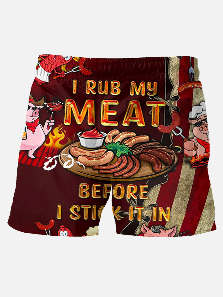 Froto mi carne antes de meterla en la comida Pantalones cortos divertidos para hombre Pantalones cortos elásticos de talla grande