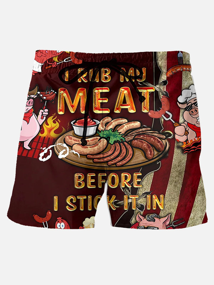Froto mi carne antes de meterla en la comida Pantalones cortos divertidos para hombre Pantalones cortos elásticos de talla grande