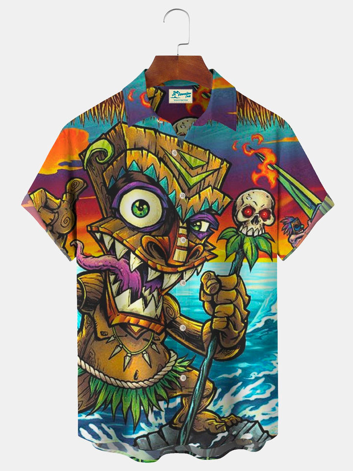 Chemise hawaïenne décontractée et respirante à imprimé tiki hawaïen pour homme Alohadaddy avec boutons sur le devant